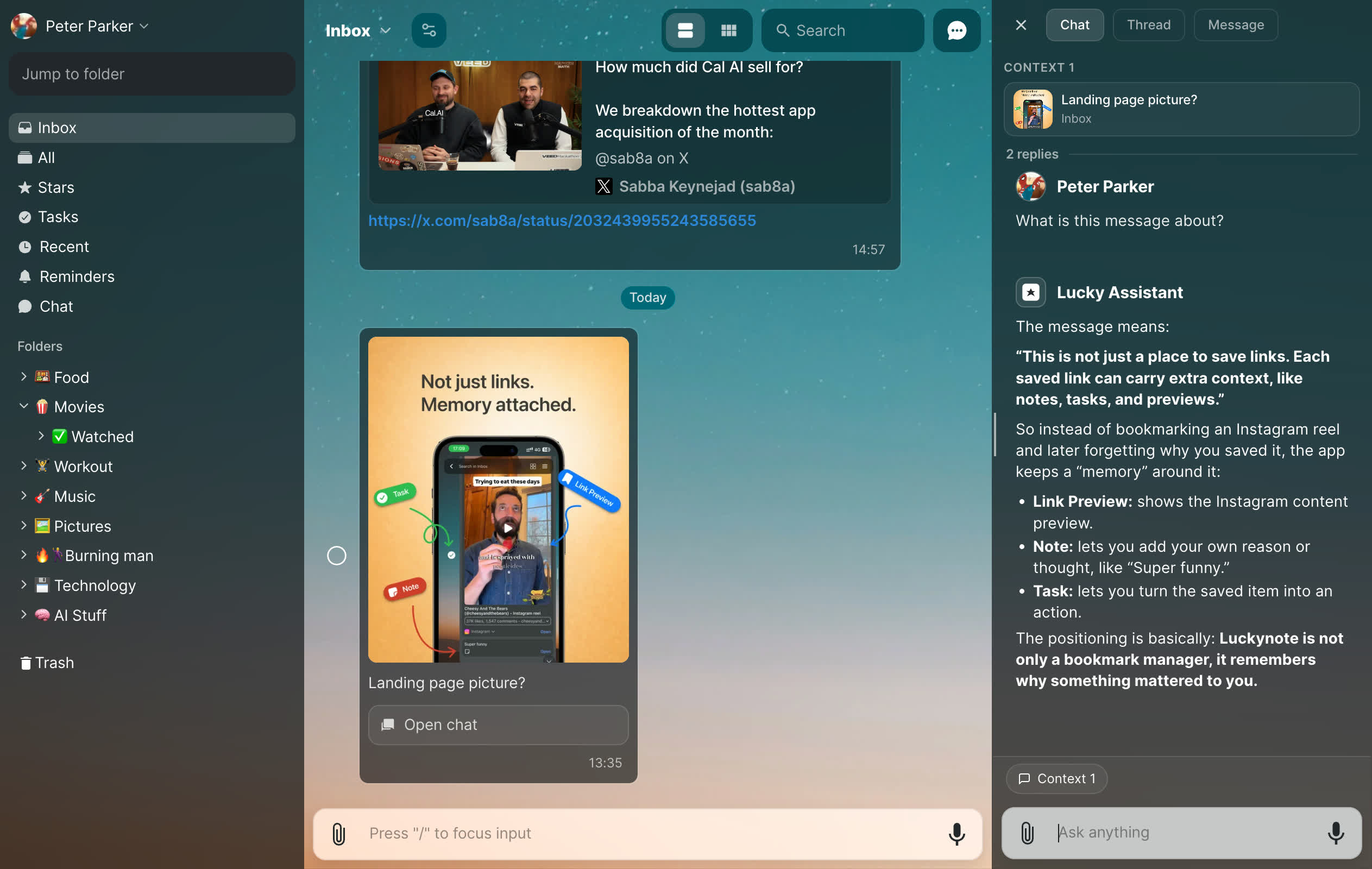 Luckynote app on desktop